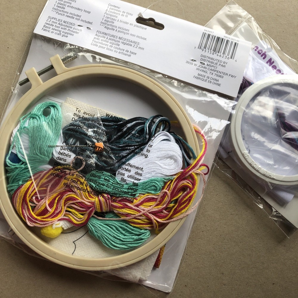 TWO Loops & Threads LLAMA Punch Needle Kit Embroidery Hoop Floss Needle