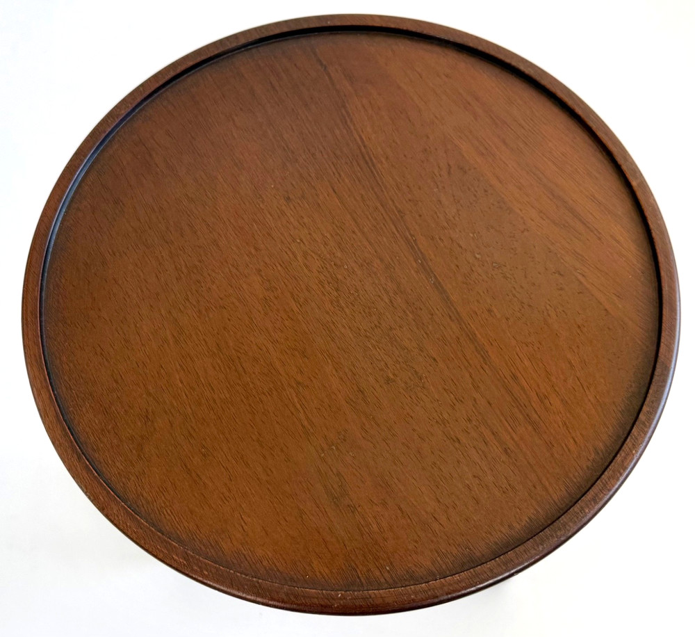 1940s Solid Mahogany Raised Edge Round Tripod Wine / Side Table