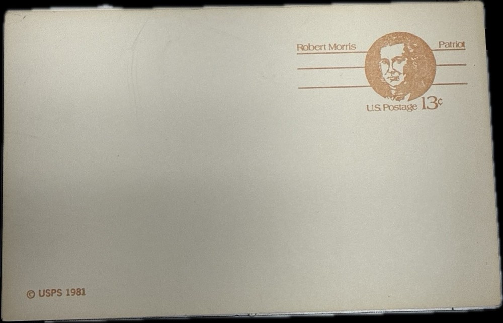 USPS 1981 Robert Morris 13¢ Postal Card