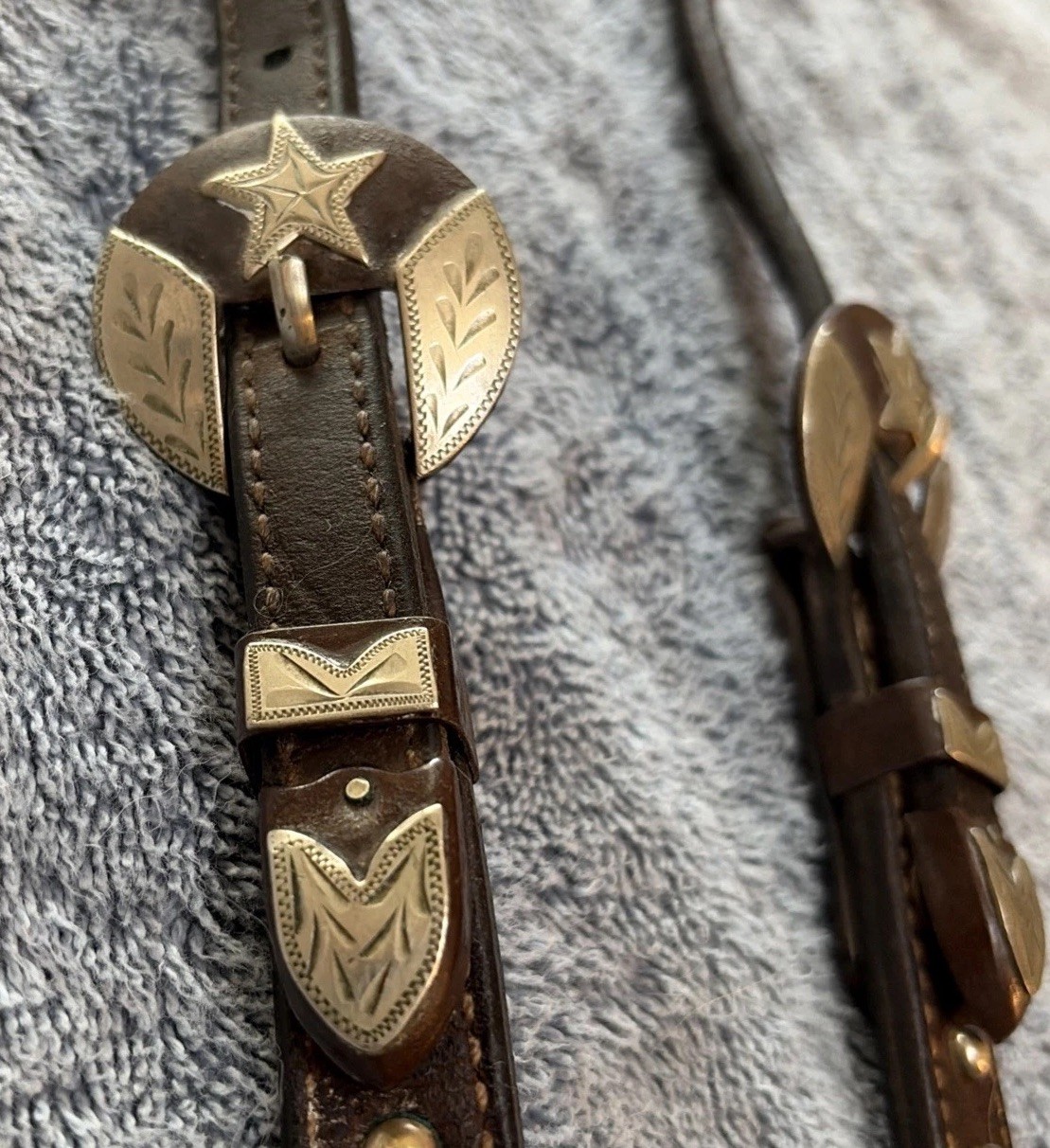 Vintage Style Headstall with Star Silver On On Rod Iron with Buttons Horse Tack