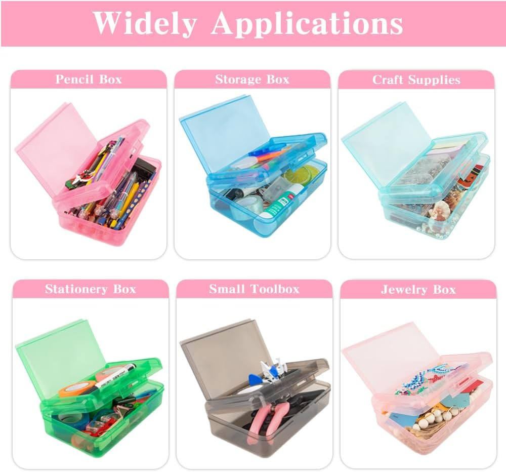 Pencil Case, Double Layer Large Capacity Pink Plastic Pencil Box, Clear Crayon B