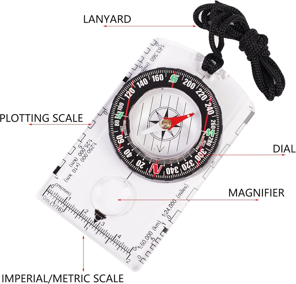 4 Pcs Outdoor Compass with Adjustable Declination,Magnifier,Ruler,Scale. Multifu