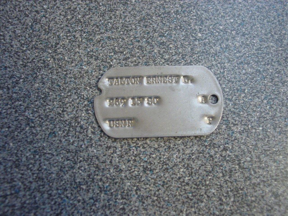 USNR Single Ernest Talton Blood Type A Notched Military Dog Tag