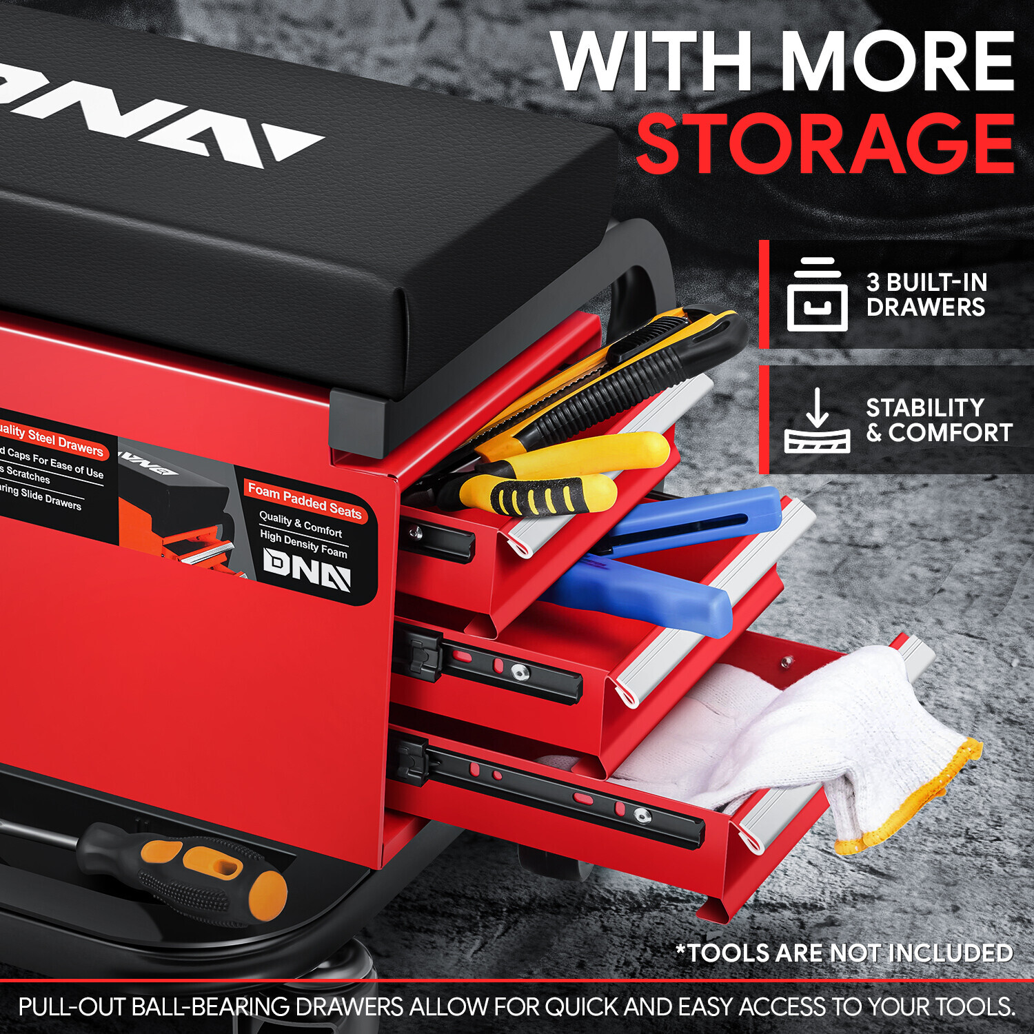 3-Drawer Rolling Creeper Seat Garage Shop Mechanic Stool w/ Tray & Storage Slots