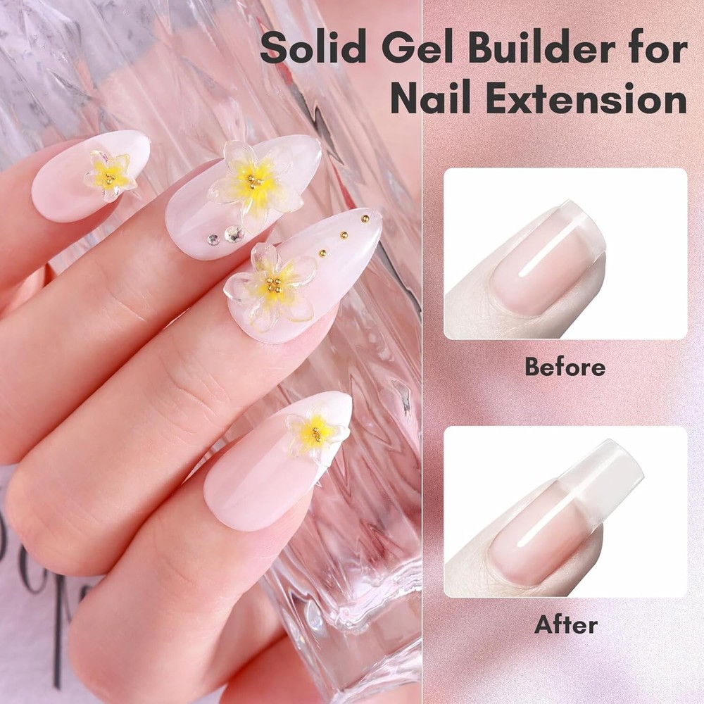 Clear Hard Gel Builder - Easy Application for Long-Lasting 3D Nail Designs