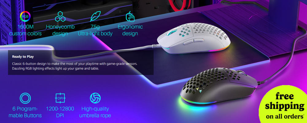 M1SE Wired Gaming Mouse with Honeycomb Shell, 12800DPI Optical Sensor, 6 Program