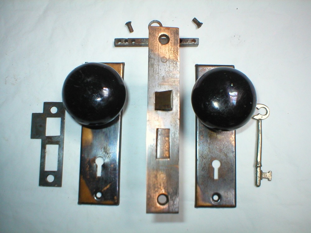 Antique Craftsman Era Door Hardware with Porcelain Knobs