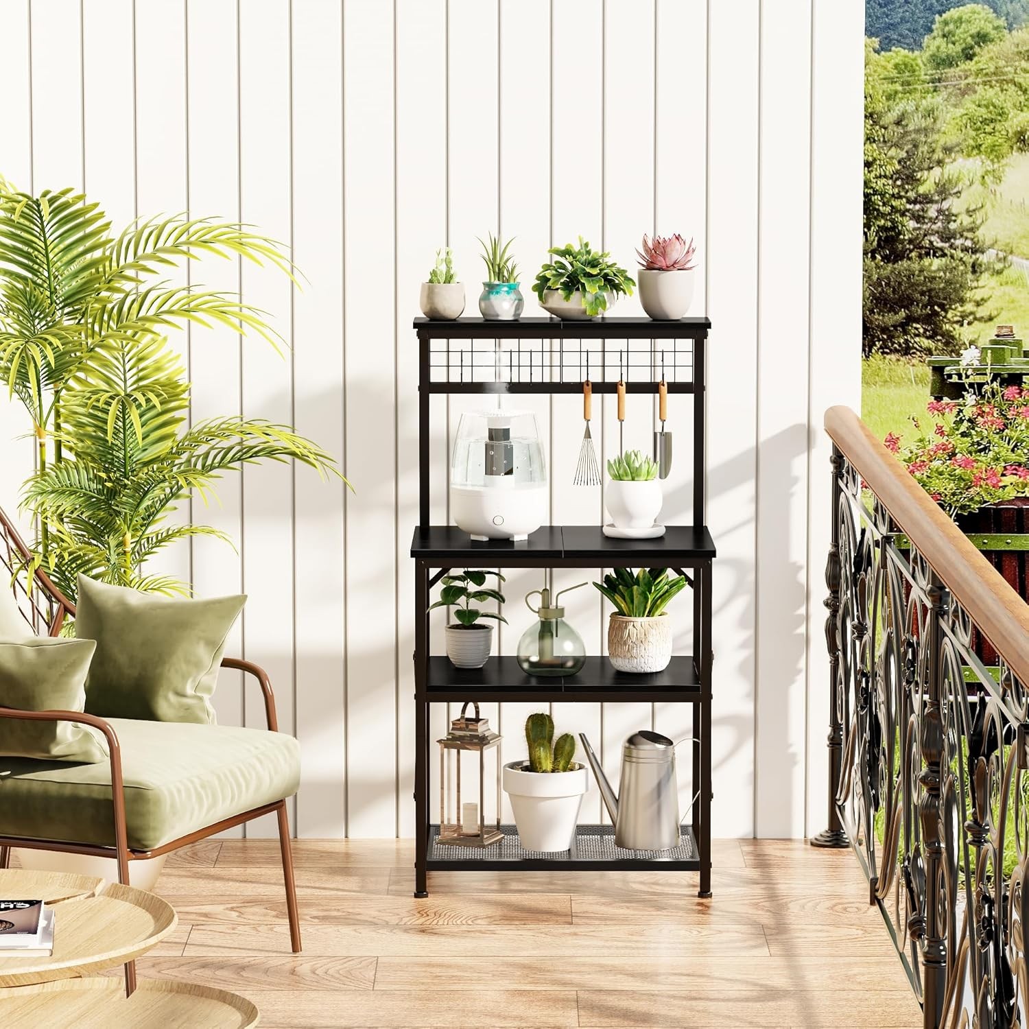 Kitchen Bakers Rack with Hutch,Coffee Stand with Storage 4 Tiers