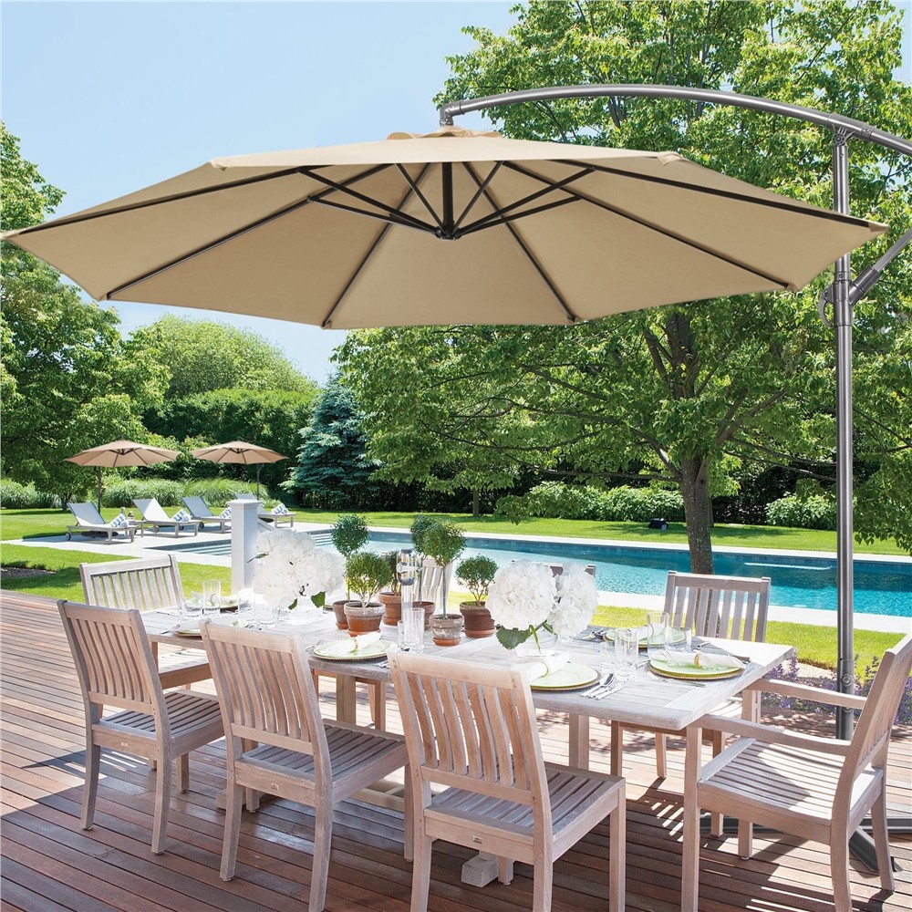 10FT Patio Offset Umbrella Market Umbrella 8 Ribs Outdoor Hanging Cantilever