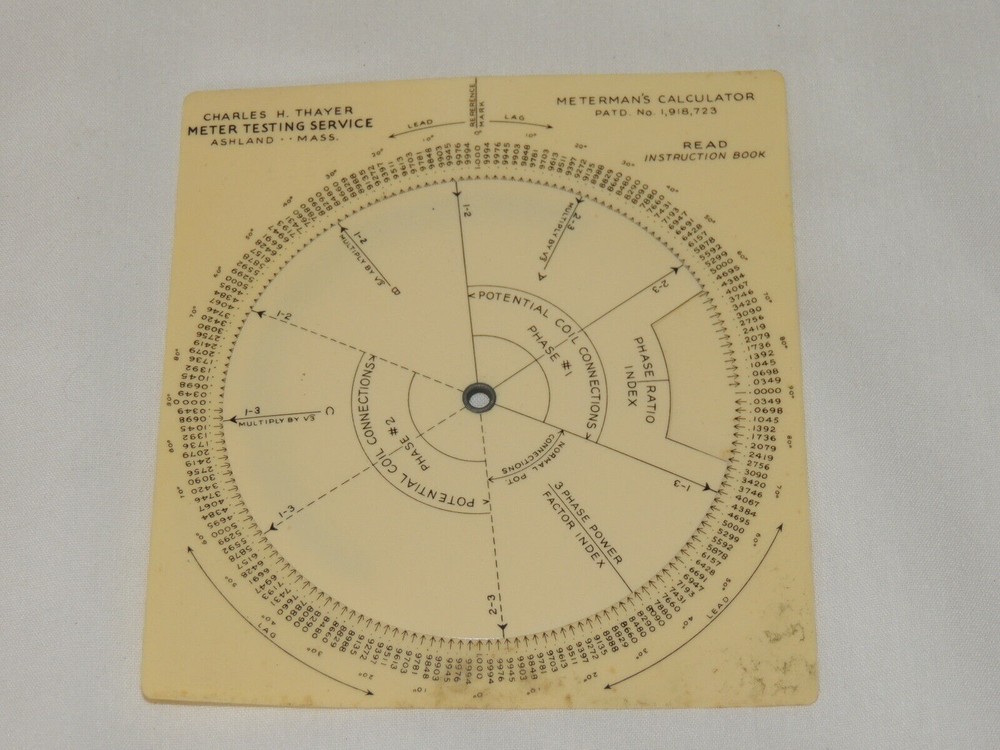 Vintage Charles H Thayer Testing ~ Meterman's Dial Calculator w/ Instructions