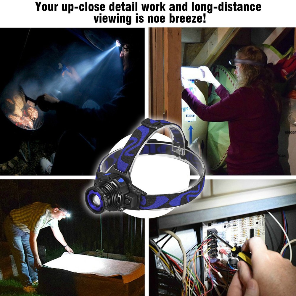 Tactical Headlight Rechargeable LED Headlamp+Batt+Charger