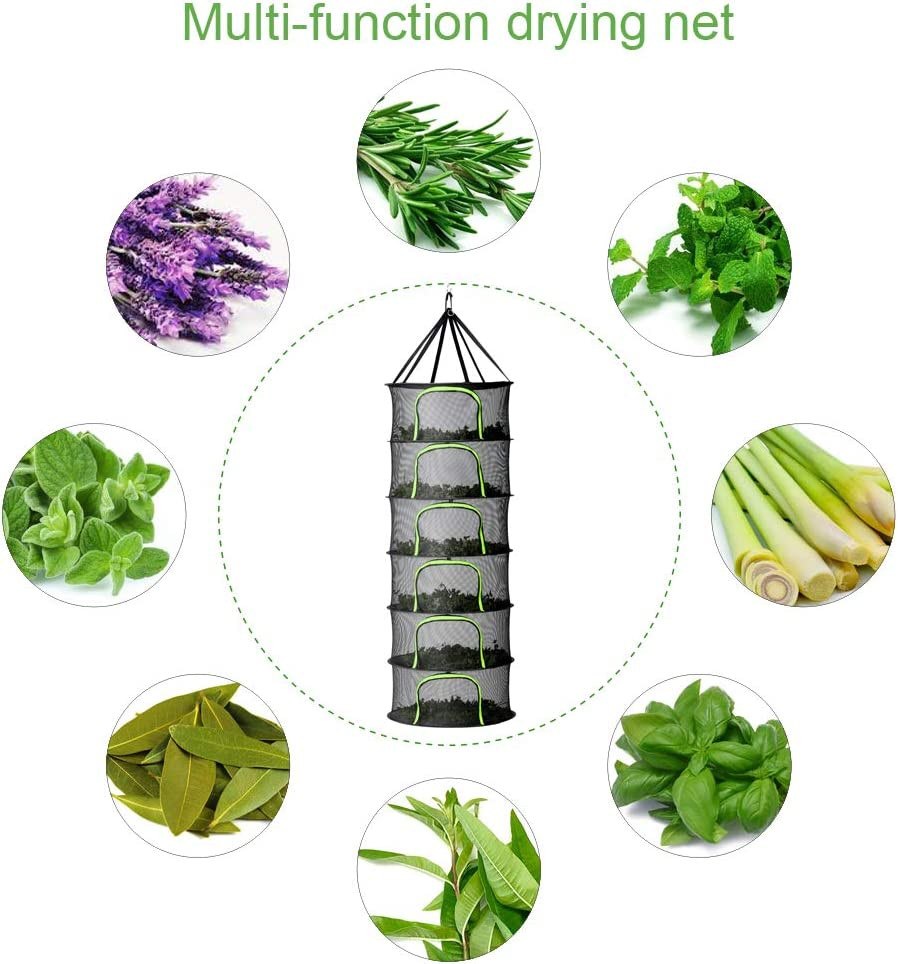 6 Tier Black Mesh Zippered Herb Drying Rack Hanging Dry with Pruning Shear