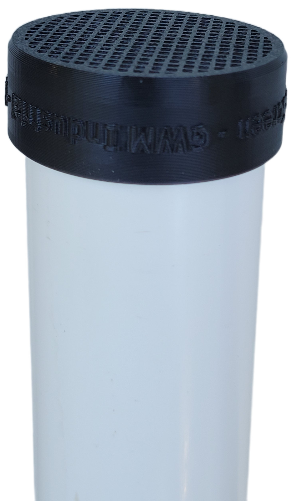 Black PVC Pipe End Cap with Integral Screens for Socket Fit on End of Pipe
