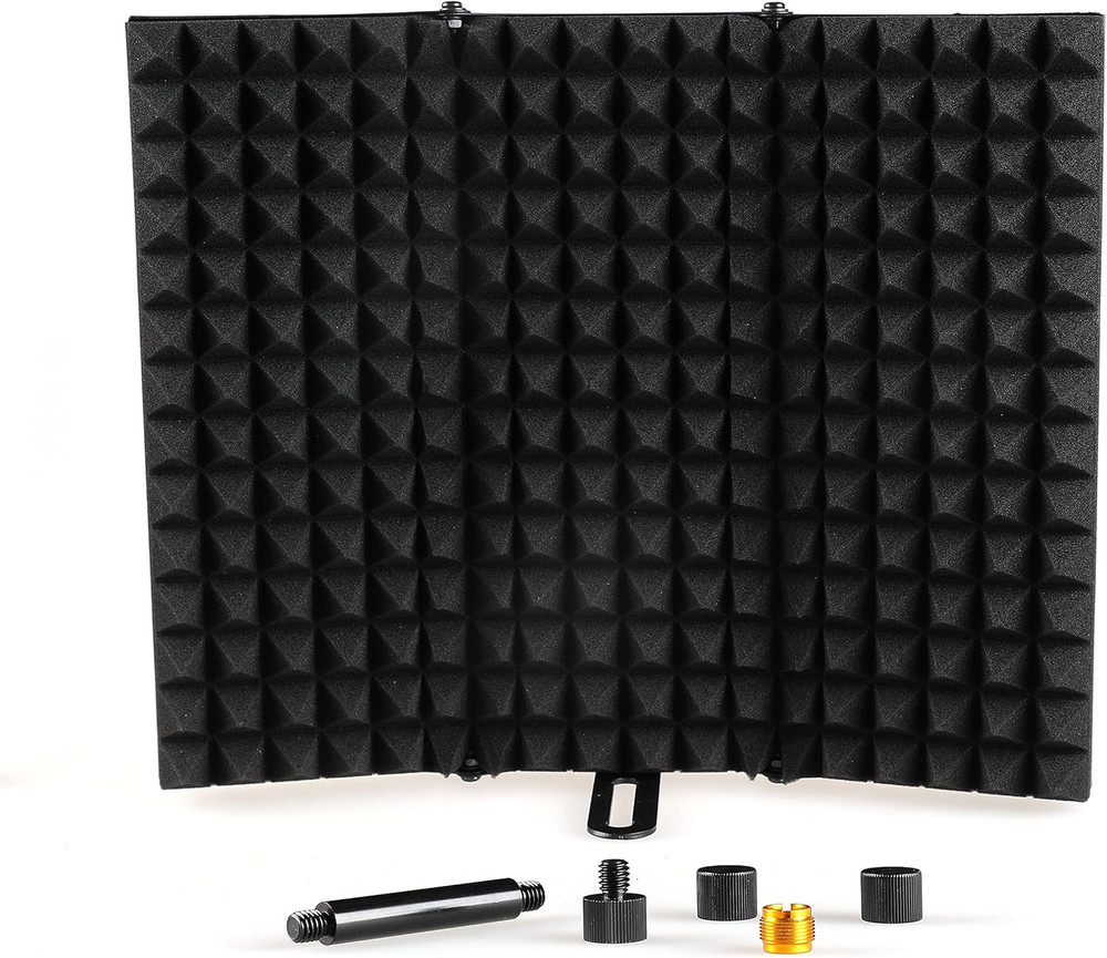 Microphone Isolation Shield, Foldable Mic Shield with Triple Sound Insulation, R