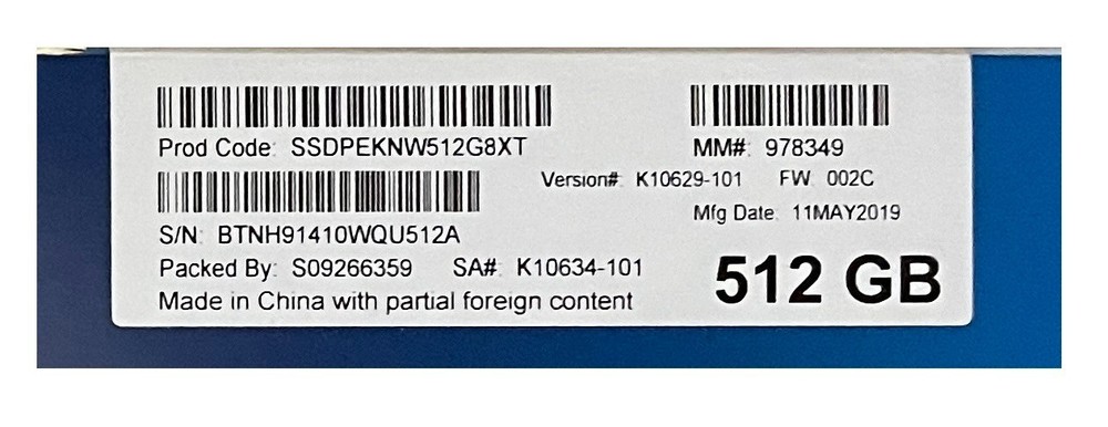 Intel 512GB M.2 Internal Solid State Drive (SSDPEKNW512G8XT) SSD 6