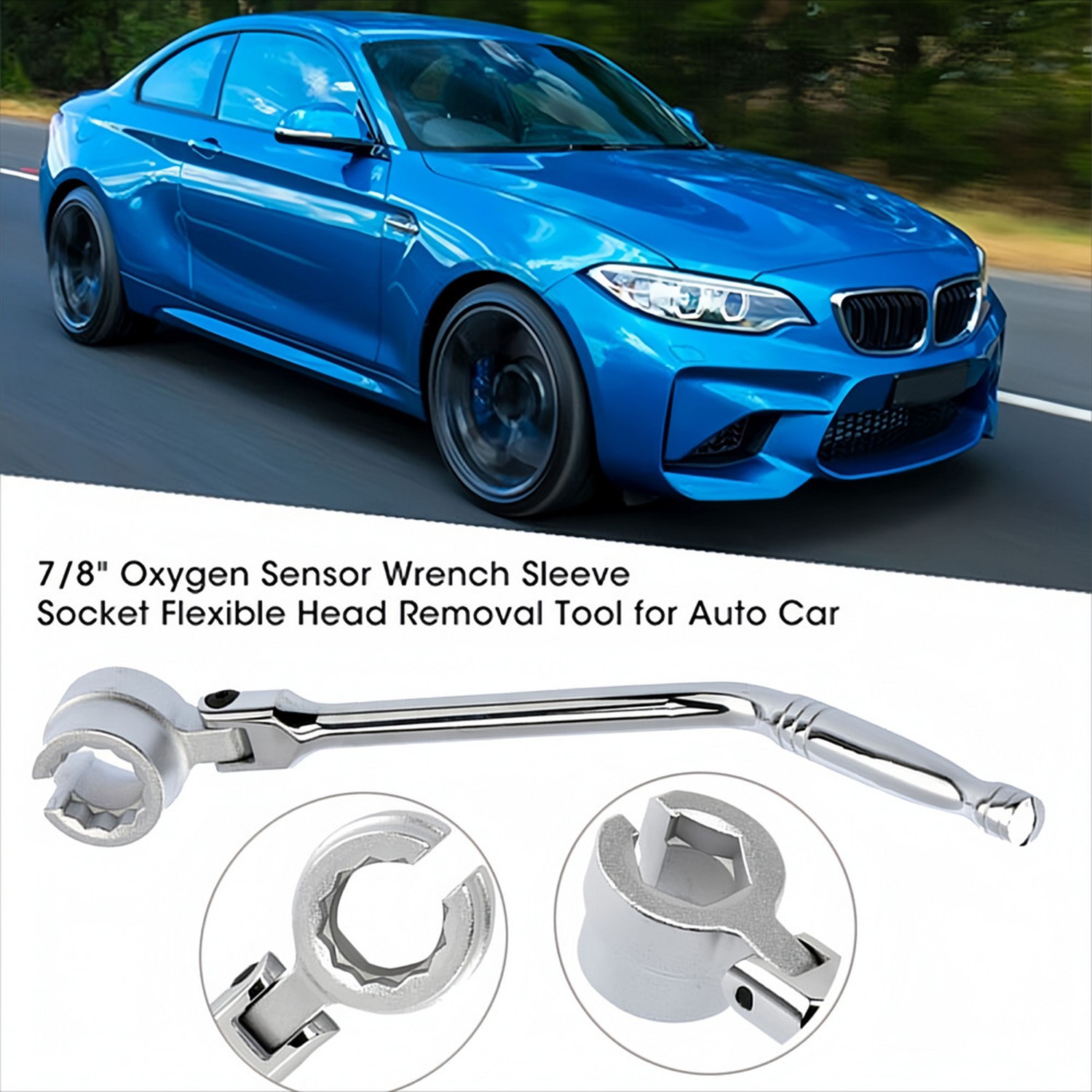 Double Sided Flexible O2 Sensor Wrench, 6 and 12 Point Socket Head 7/8" (22mm)