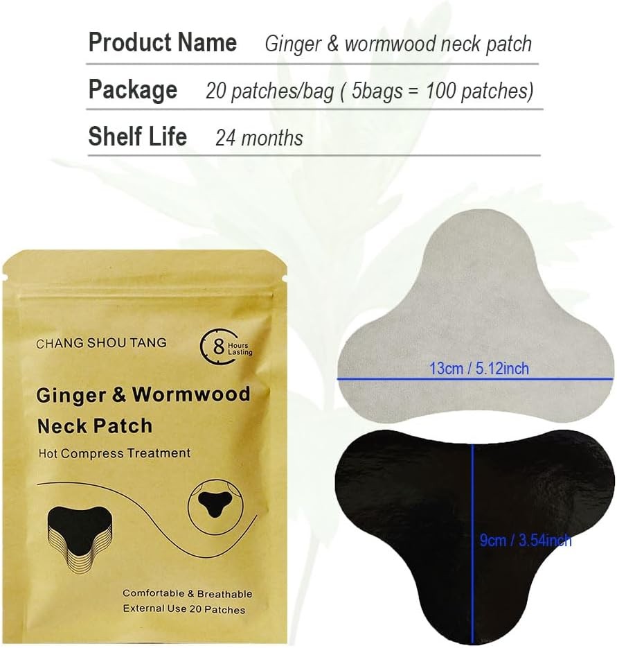 Neck Patch, 100pcs Ginger & Wormwood Patch Adhesive Self-Heating Pads Hot Compre