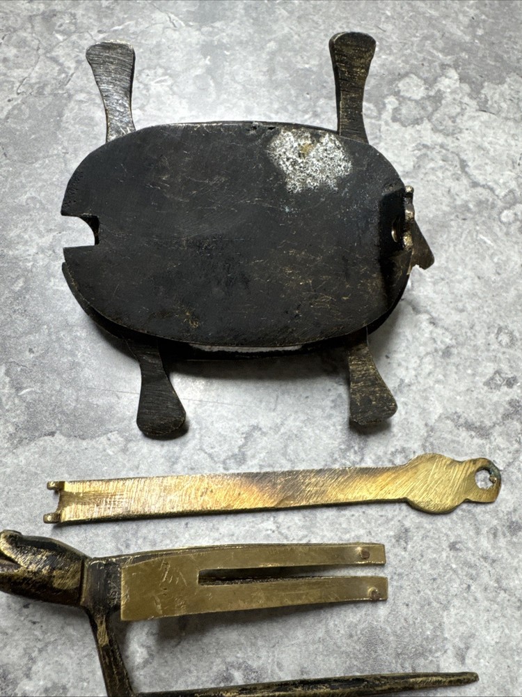 Antique Turtle Figural Padlock Working Brass Lock w Key Puzzle Lock