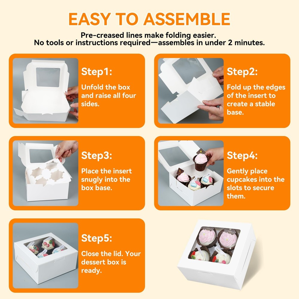 MonYouGe 30-Set Cupcake Boxes Bulk with Clear Display Window Hold 4 Standard ...