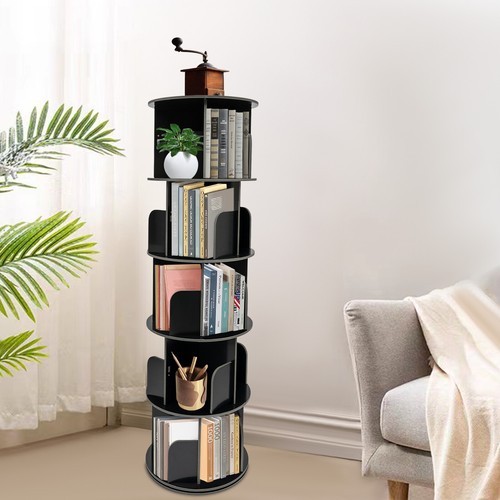 360° Rotating Bookshelf 5-Tier Bookcase Storage Shelf /Freestanding Display Rack