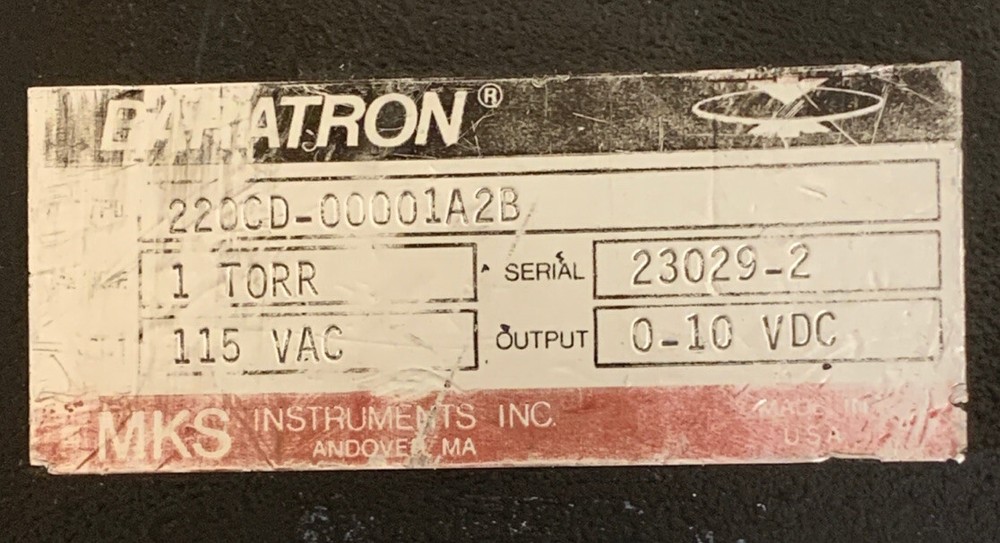 MKS INSTRUMENTS 220CD 00001A2B Differential Capacitance Manometer 1 TORR