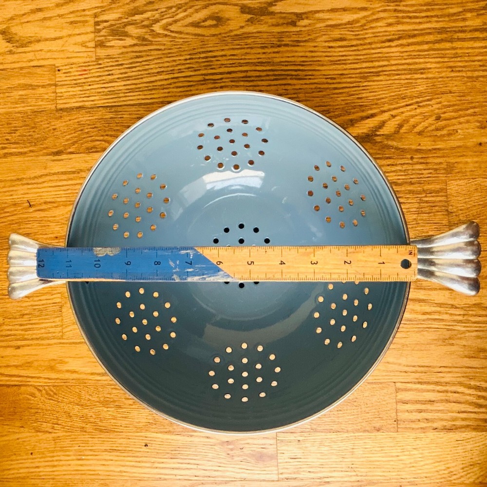 Fiesta Ware Tole Blue Enamel Large Colander Strainer 11" As Is