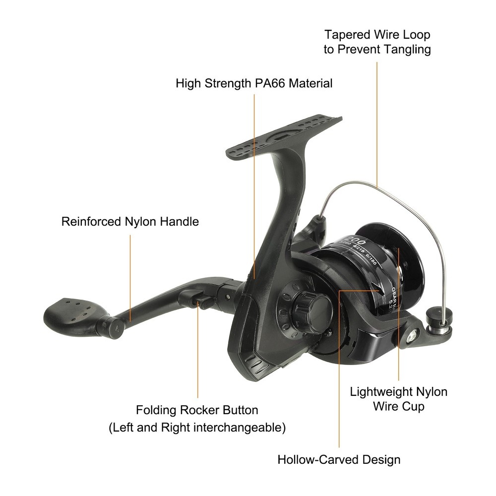 Fishing Reel, Left/Right Interchangeable Handle, Black