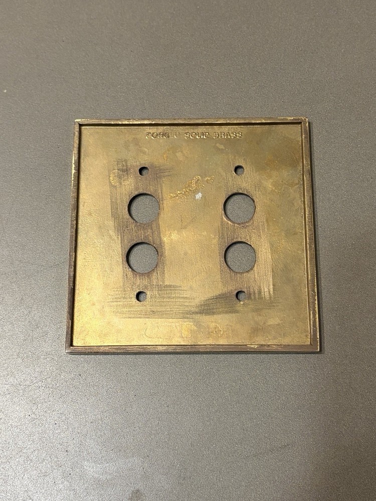 VINTAGE PUSH BUTTON DOUBLE GANG SOLID FORGED BRASS COVER SWITCH PLATE