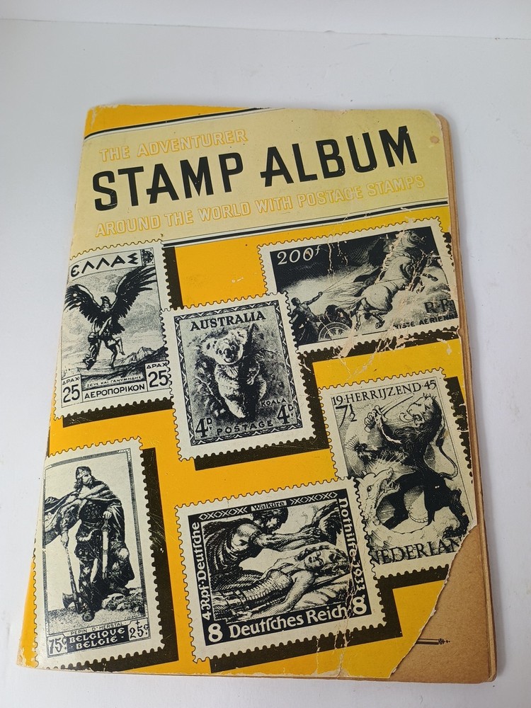 Stamp Lot & 1952 The Adventurer Stamp Album Around the World with Postage Stamps