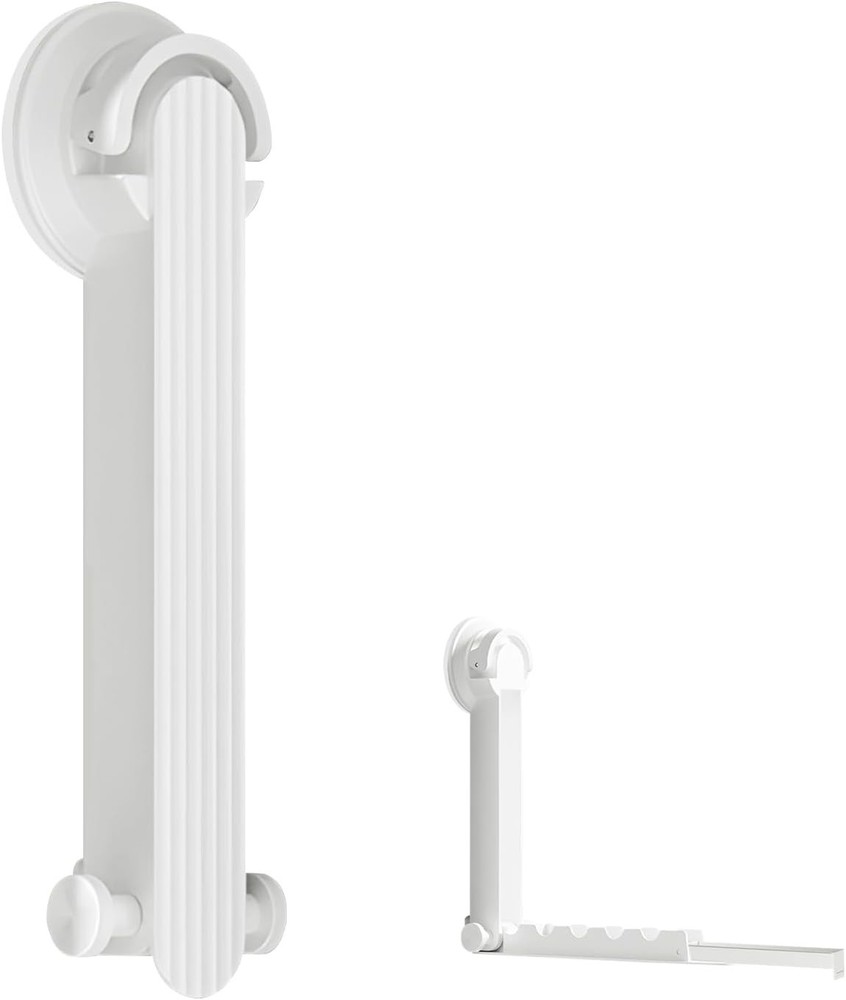 Foldable Clothes Drying Rack with Suction Cup, Wall-Mounted Clothes Drying Rod w