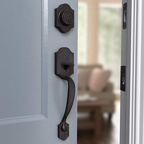 Amazon Basics Front Door Lock Set, Handleset with Shelby 1 Pack, Oil Bronze