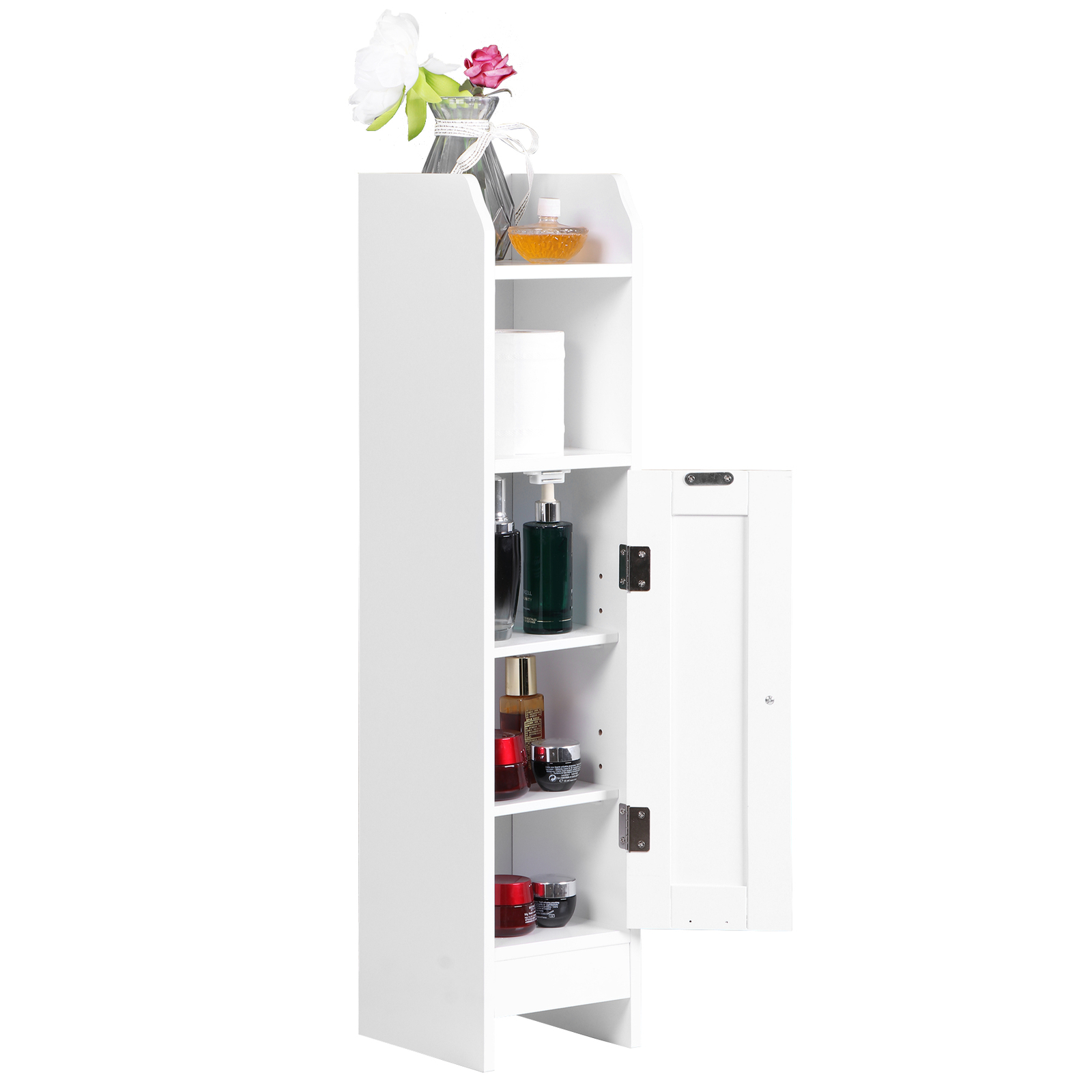 Small Bathroom Storage Cabinet White Floor Standing w/ Door & Shelves Storage