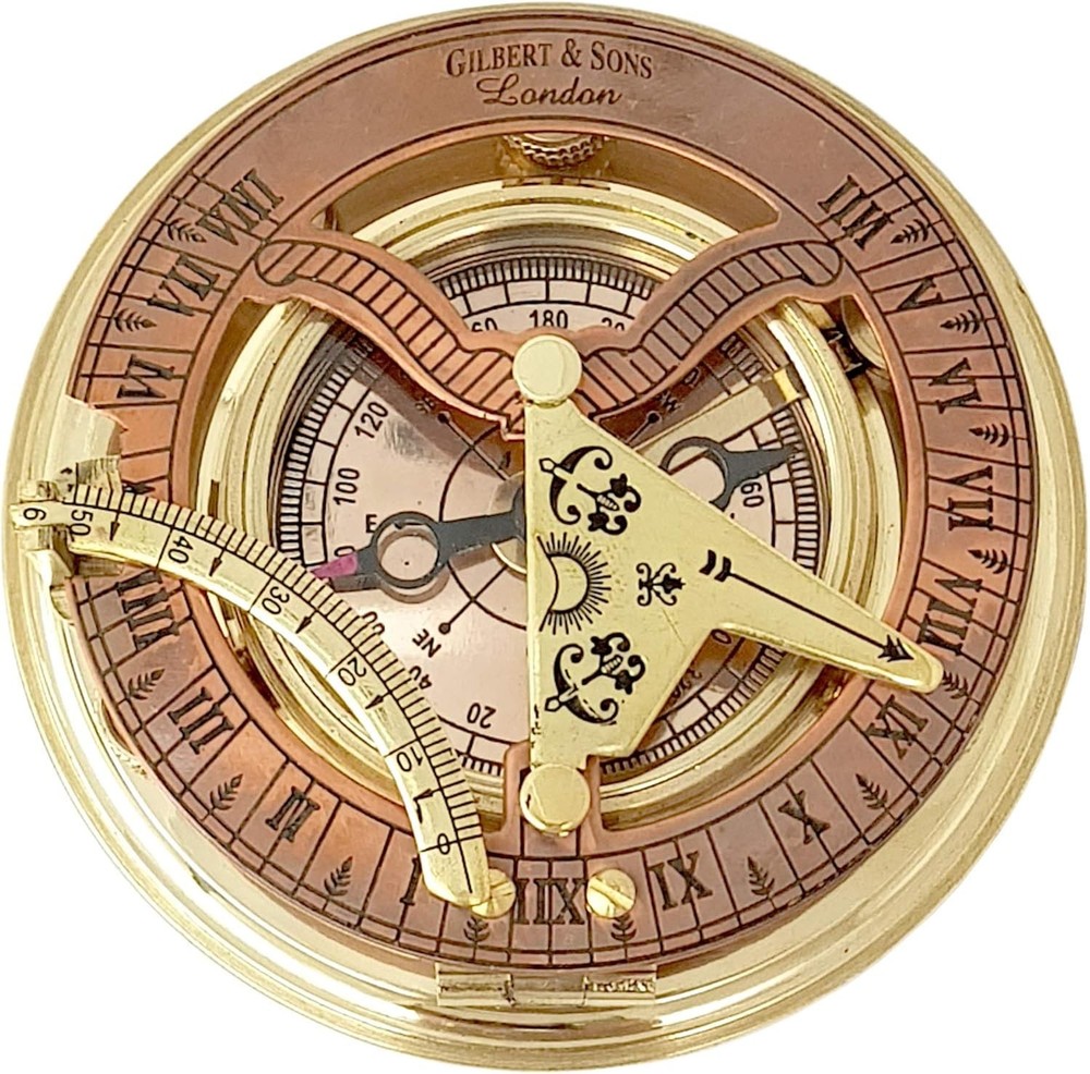 Brass & Copper Tabletop Sundial Compass==