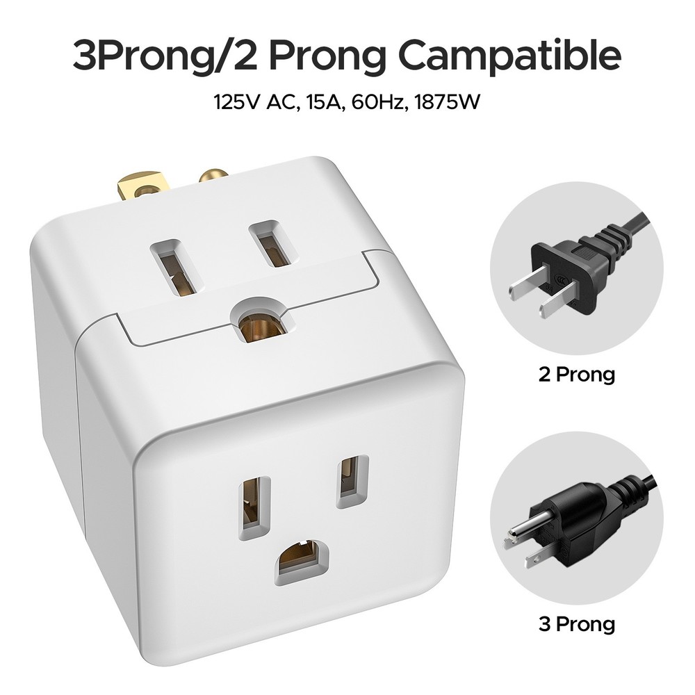 3-Outlet Wall Adapter Splitter, Non-Blocking Compact Plug Expander, ETL Listed