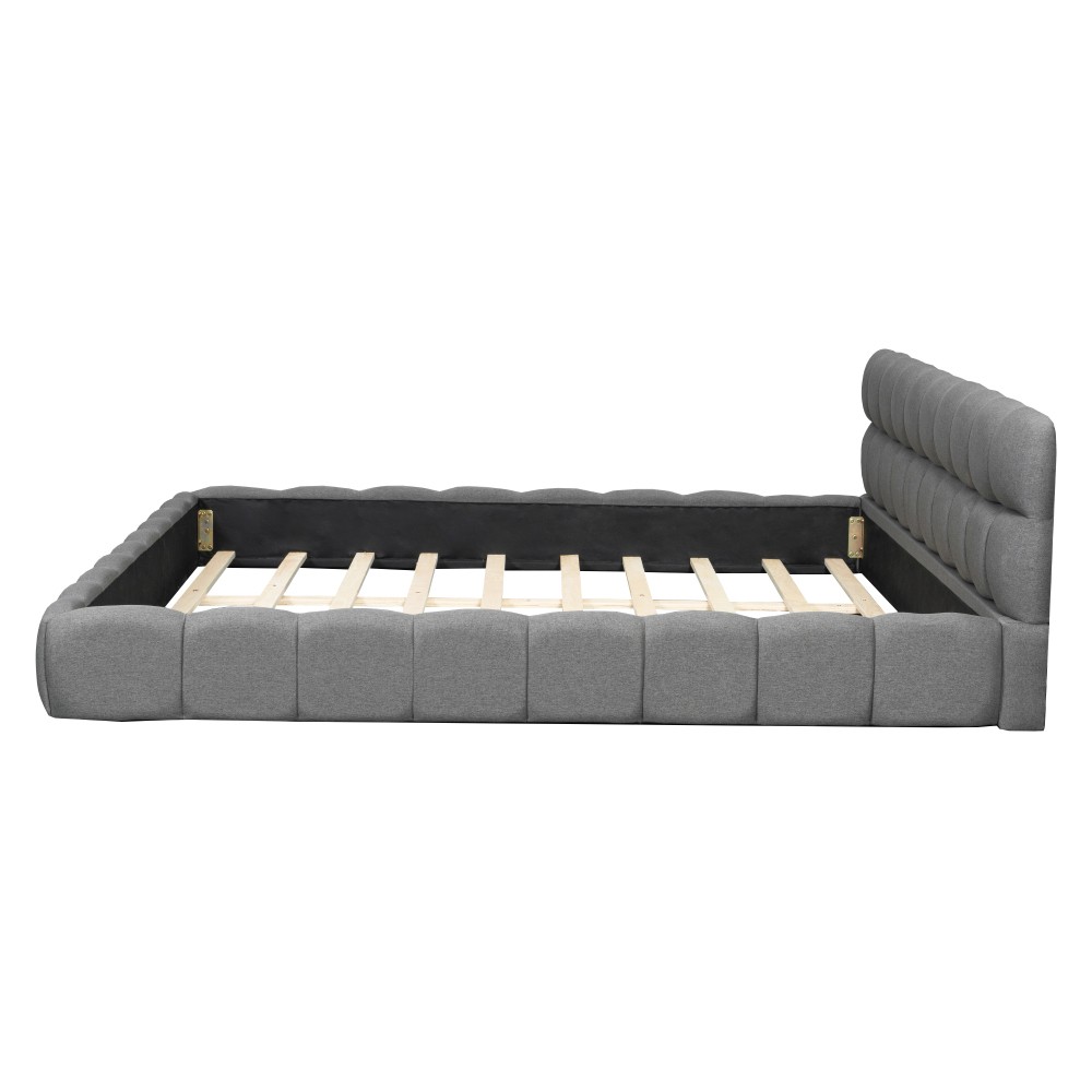 King Upholstered Platform Bed w/ Solid Wood Frame, Gray Linen, 2000lbs Support