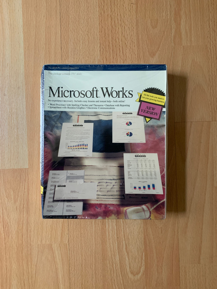 Microsoft Works 1989 2.0 for Windows Vintage Software Sealed Smashed Box
