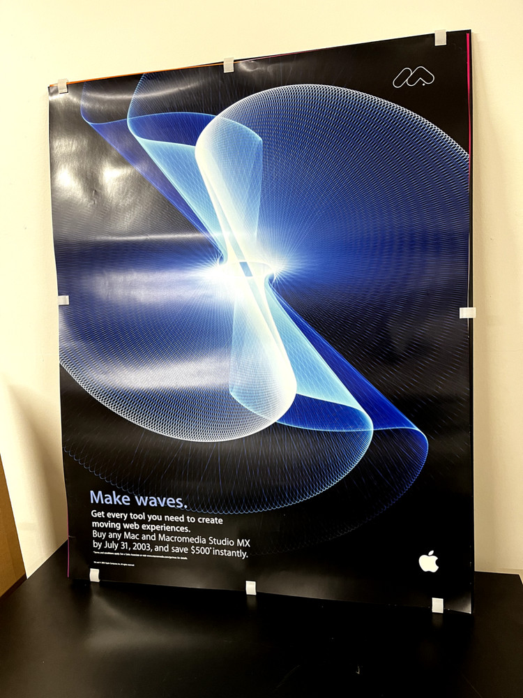 Vintage, Rare Apple Computer 2003 "Make Waves" Macromedia Studio MX Poster New