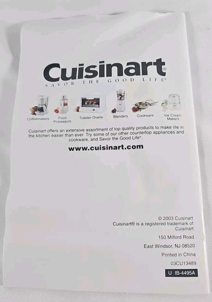 Cuisinart Handy Prep DFP-3 Food Processor Instruction & Recipe Booklet