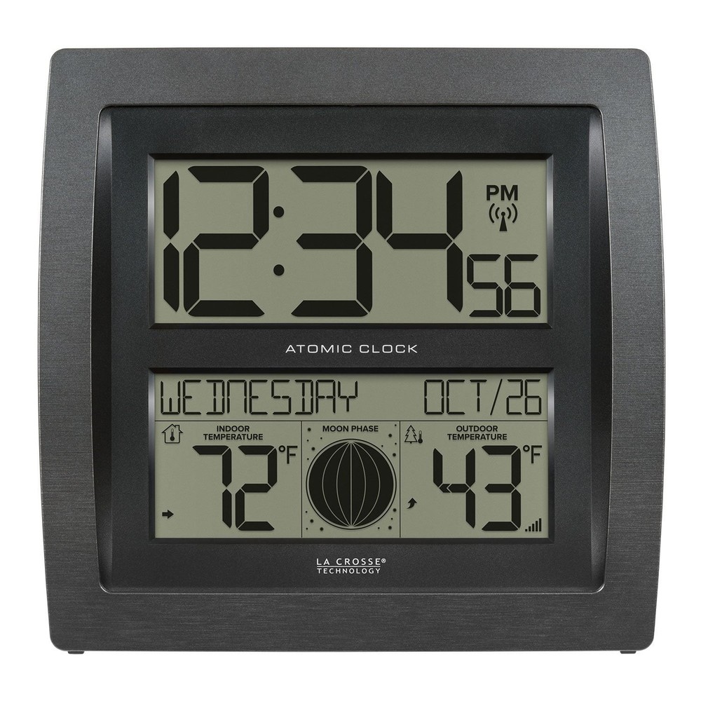 La Crosse Technology Digital Atomic Wall Clock–Indoor/Outdoor Temp & Moon Phase