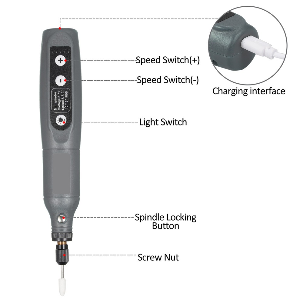 Cordless Rotary Tool 3.7V Li-Ion 5 Variable USB P3A2