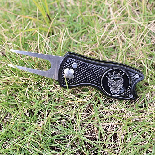 Golf Ball Marker Divot Tool Sets Switchable Repair Tools(Skull Black