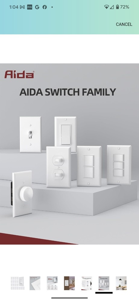 AIDA Matte White Single Pole Decors Light Switch 15Amp. 20 Pack