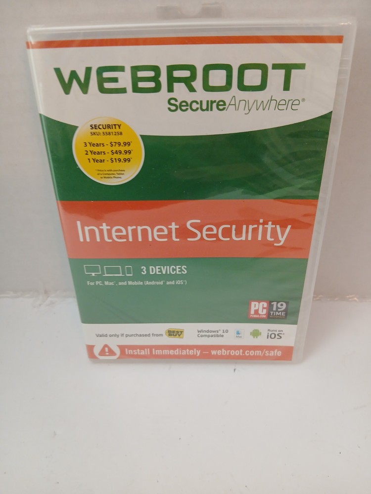 Webroot Secure Anywhere Internet Security w Antivirus PC Mac Mobile 3 Device New