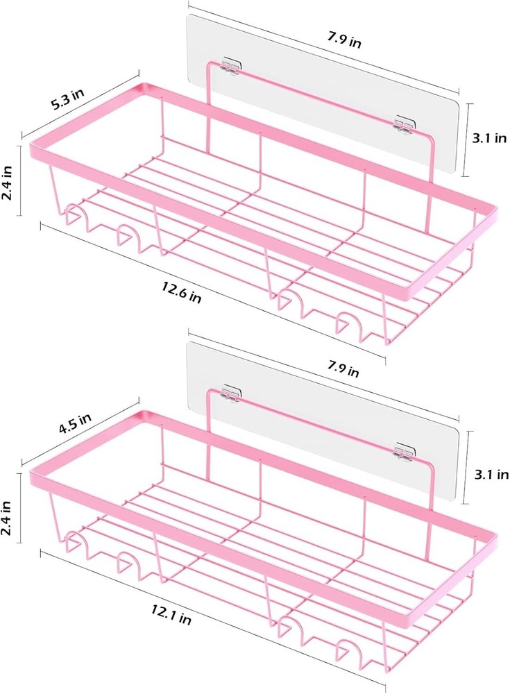 2 Pack Adhesive Shower Caddy Organizer with Hooks, Rustproof No Drilling Wall...