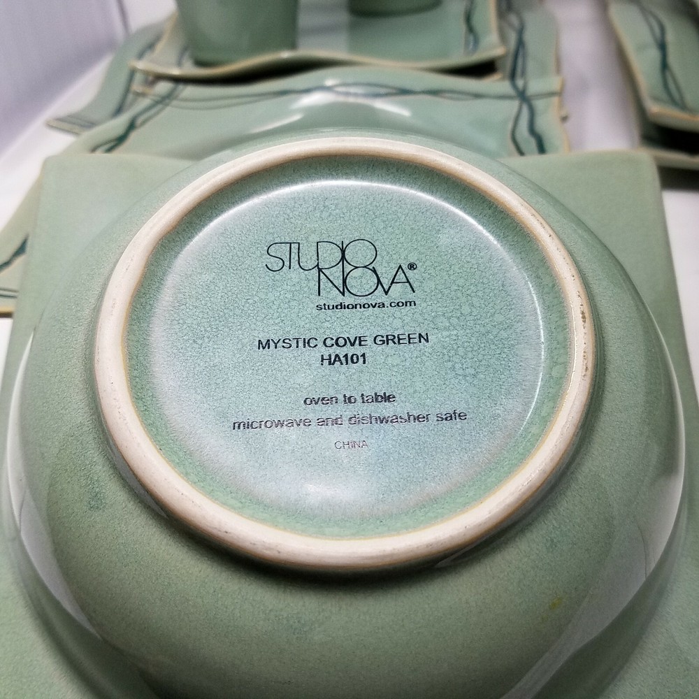 Studio Nova Dinnerware Set Mystic Cove Green HA101 Pattern 4 Place Settings 16pc