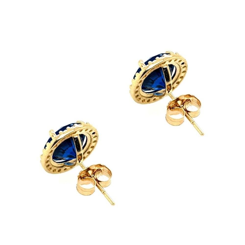 14K Solid Yellow Gold Halo Stud Push Back Earrings