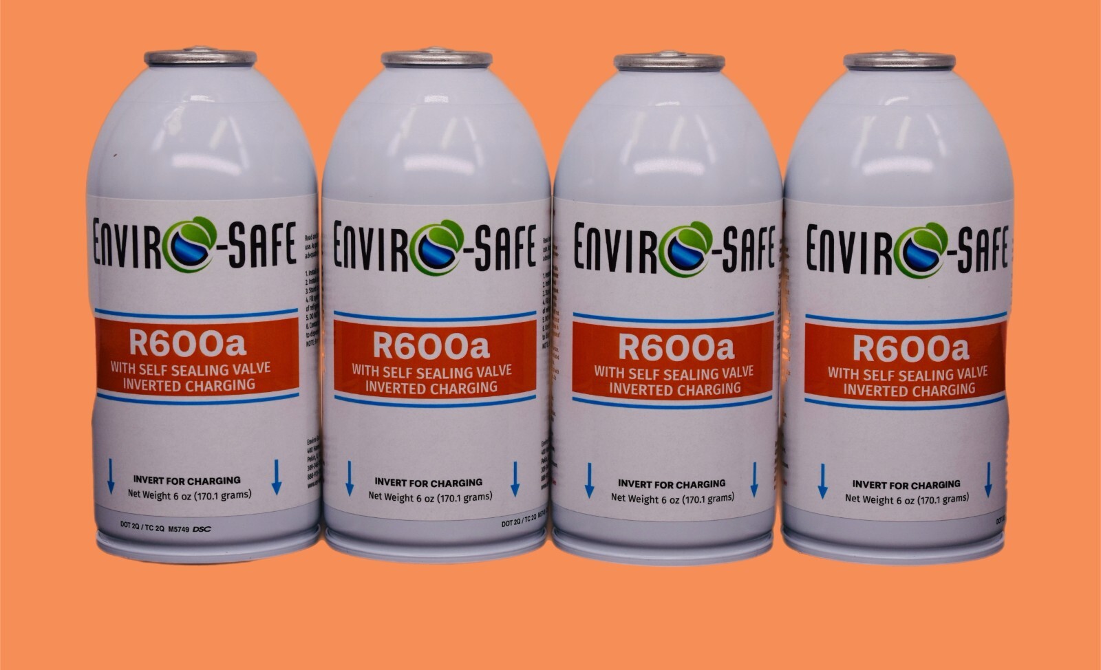 Enviro-Safe R600a Refrigerant w/ k28 Self-Sealing Cap | 4 Cans