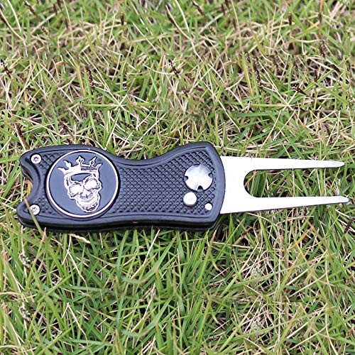 Golf Ball Marker Divot Tool Sets Switchable Repair Tools(Skull Black