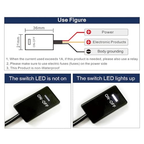 DIY Button Switch Paste Type ON/Off for Fog Light, 12V/1A, White LED, Double