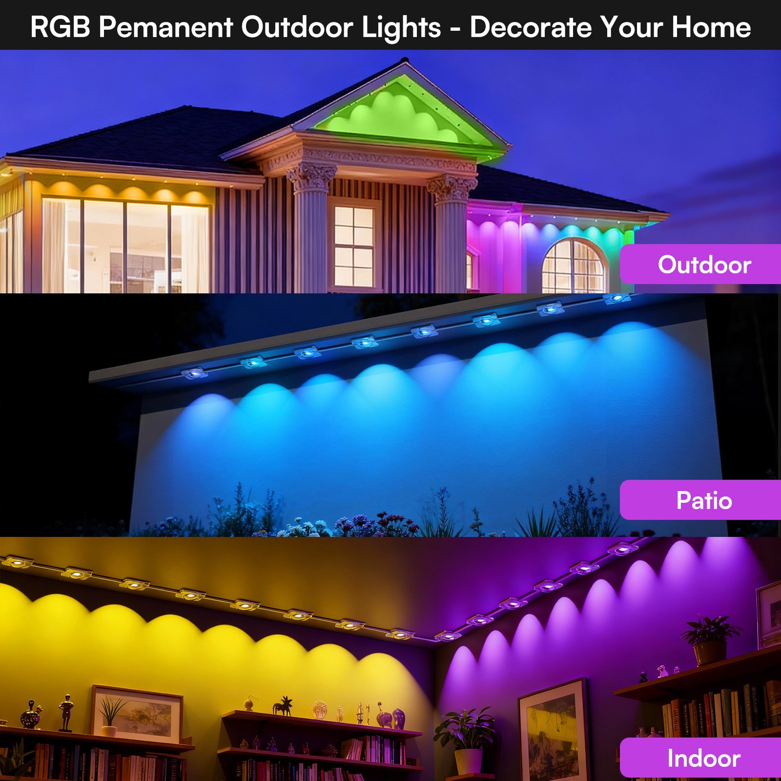 200Ft Permanent Outdoor Lights for House, App & Remote Control, RGB Smart Eaves